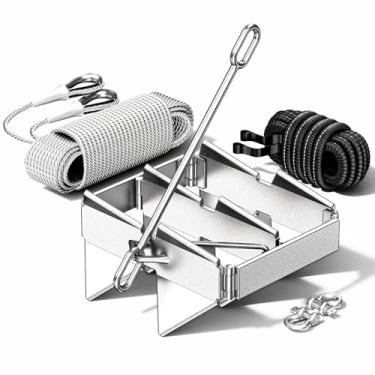 Imagem de TEUHKLOI Kit de âncora de barco - Âncoras de caixa para barcos de 6 m, revestimento Dacromet, inclui corda de nylon de âncora e corda elástica, adequada para vários barcos pequenos