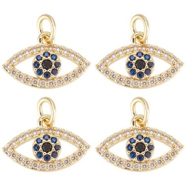 Imagem de Beebeecraft 1 caixa, 8 peças, pingentes turcos banhados a ouro 18 K, zircônia cúbica pequena, oval, azul, sorte, pingentes turcos com anéis de salto para fazer joias, colar, pulseira, brinco, pingente