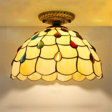 Imagem de Luminária de teto contemporânea LED estilo retrô americano para sala de estar, restaurante, quarto, casa de campo, hotel, corredor, café, bar, decoração em vidro colorido (Estilo 34)