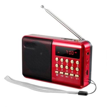 Imagem de Rádio FM Digital Portátil, Display LCD, Entrada USB, Cartão de Memória, Alto-Falante 3W, com Antena Telescópica e Teclado Numérico, Acompanha Pilha Recarregavel (Vermelho)