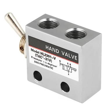 Imagem de Interruptor de alternância 3 posições 2 portas válvula mecânica pneumática controle manual com botão redondo de metal para sistemas de compressor de ar