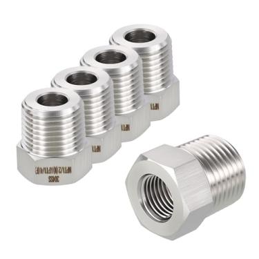 Imagem de Rebower Pacote com 5 adaptadores macho para FeMale de aço inoxidável 304, 1/5.1 cm macho NPT x 1/10.2 cm FeMale NPT redutor de bucha hexagonal para industrial, fluido, jardinagem doméstica, tratamento