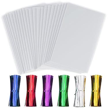 Imagem de LEOSINDA 50 peças transparentes de 20 cm x 30 cm sacos de celofane sacos planos para celofane sacos de biscoito sacos de biscoitos sacos de doces com laços torcidos 6 cores mistas saco de poliéster 1,3 mil para padaria, biscoitos, doces..