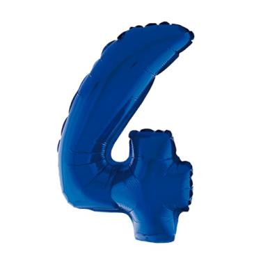 Imagem de BALAO METALIZADO C/CANUDO 16" AZUL NUMERO 4