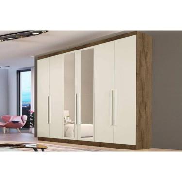 Imagem de Guarda Roupa Casal 6 Portas (2 C/ Espelho) E 4 Gavetas Oslo Braúna/off White - Europa