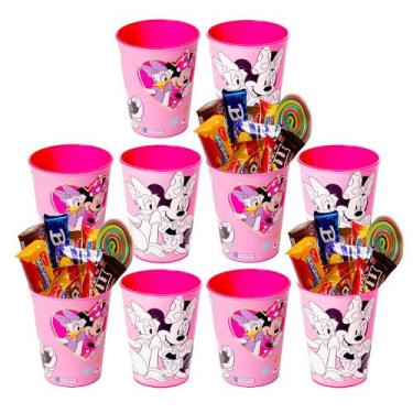 Imagem de Kit 12 Copos Infantil Minnie Rosa 320ml para Lembrança de Aniversário 