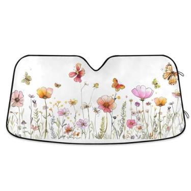 Imagem de SEHANY Para-brisa frontal sombra de sol flores coloridas protetor solar dobrável, bloqueia os raios UV para manter seu veículo fresco. Protetor de viseira solar para carros e caminhões SUV 134,6 x
