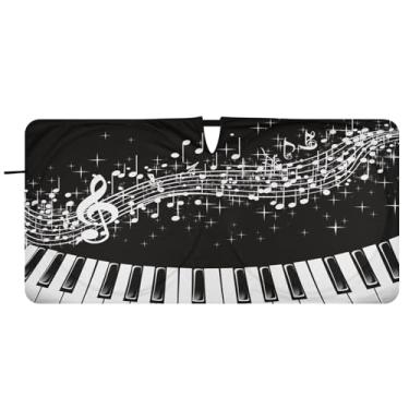 Imagem de Blueangle Piano Keys Notas Musicais Para-brisa Sombra Solar - 157.5 cm x 81.3 cm Dobrável Carro Frontal Para-sol Blocos Raios UV Viseira de Sol (966)