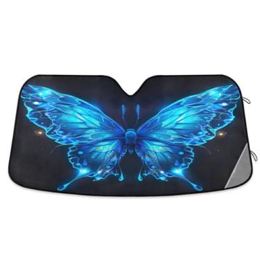 Imagem de ATTX Para-brisa de carro borboleta azul 144.8 cm x 80.0 cm escudo solar universal com proteção UV, persiana de janela frontal automática dobrável para Sedans SUVs caminhões #160