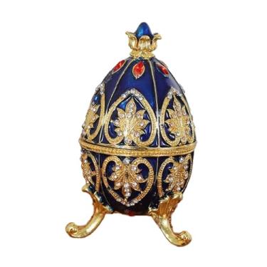 Imagem de UGPLM Caixa de joias esmaltada em formato de ovo de Páscoa, porta-objetos colecionáveis ​​esmaltados, decoração de Páscoa, Azul