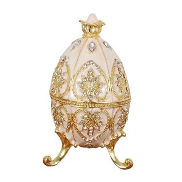 Imagem de UGPLM Caixa de joias esmaltada em formato de ovo de Páscoa, porta-objetos colecionáveis ​​esmaltados, decoração de Páscoa, Branco