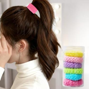 Imagem de Pacote com 6 elásticos de cabelo grosso para mulheres e homens, prendedores de rabo de cavalo elásticos para penteados diários, escritório, esportes, viagens (cores mistas aleatórias)