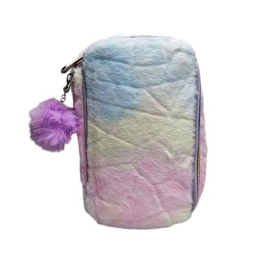 Imagem de Estojo Escolar Pelúcia Rainbow Arco-Íris Organizador Grande Tye Dye Feminino Menina Volta as Aulas