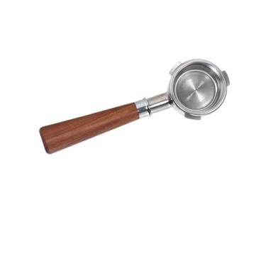 Imagem de Porta-filtro sem fundo de 51 mm - Aço inoxidável 304 e cabo de madeira maciça para máquinas de café expresso.(51mm-Powder handle)