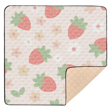 Imagem de Qilmy Tapete para brincar de bebê Fresh Strawberry 127 x 127 cm, macio à prova d'água para bebês e crianças, tapete antiderrapante lavável para cercadinho