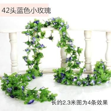 Imagem de Guirlanda de flores artificiais 90,5 polegadas/230 cm - trepadeiras rosas falsas, guirlanda floral pendurada de plástico falso de seda para arco de casamento, quarto, parede de casa, pano de fundo