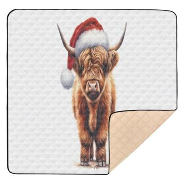Imagem de Qilmy Highland Bezerro Papai Noel tapete de brincar 127 x 127 cm, macio à prova d'água para bebês pequenas, tapete antiderrapante lavável para cercadinho