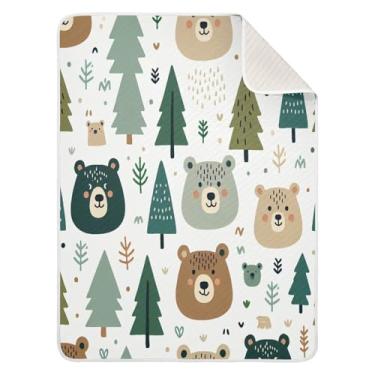 Imagem de Qilmy Cobertor de bebê Bear Grove 76 x 101 cm, cobertor infantil de algodão macio para meninos e meninas, cobertor leve e quente para bebês de berço, soneca, recém-nascidos