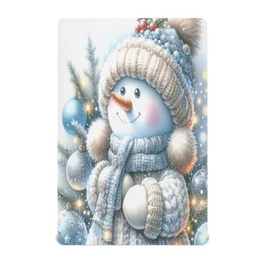 Imagem de Qilmy Lindo lençol de bebê de Natal com boneco de neve, macio e respirável, de microfibra elástica, lençol com elástico para meninos e meninas, 132 x 71 cm, capa de colchão infantil portátil
