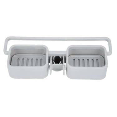 Imagem de Suporte Organizador Multiuso para Pia e Torneira, Plástico ABS Cinza, 27 x 10 x 5 cm, Porta Sabão, Bucha e Esponja