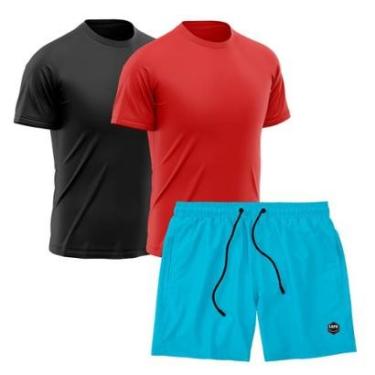 Imagem de Kit 2 Camisetas Dry Treino Fitness Academia + Short Bermuda Azul-Masculino