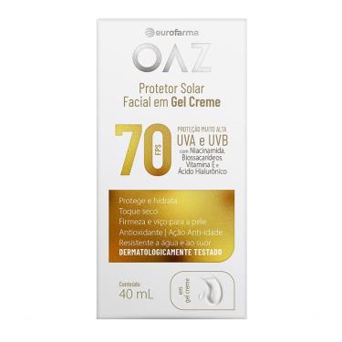 Imagem de Protetor Solar Facial OAZ Eurofarma FPS 70 Gel Creme 40ml