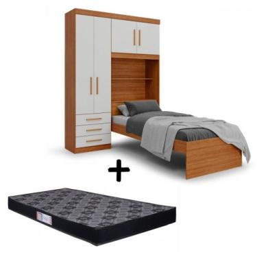 Imagem de Guarda Roupa Solteiro Turim Cama com Colchão e Cabeceira Bau Freijo Of