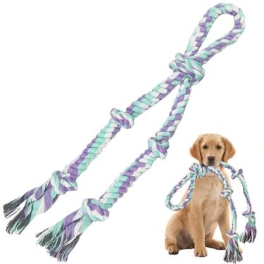 Imagem de AmaCielo Brinquedos de corda para cães para mastigar agressivos grandes/médios, brinquedo de mastigar de algodão resistente, 49,5 cm, 5 nós, indestrutível, cabo de guerra, corda de puxar para limpar