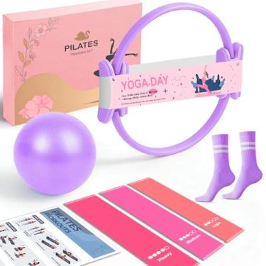 Imagem de Consripie Conjunto de anel de Pilates para presente de 38 cm círculo mágico premium antideformação, 3 faixas de resistência, bola de ioga e meias antiderrapantes | Kit de treino doméstico elegante