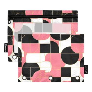 Imagem de Fichário geométrico rosa com 3 furos com ilhós reforçados para sala de aula, armazenamento de material de professor, pacote com 2