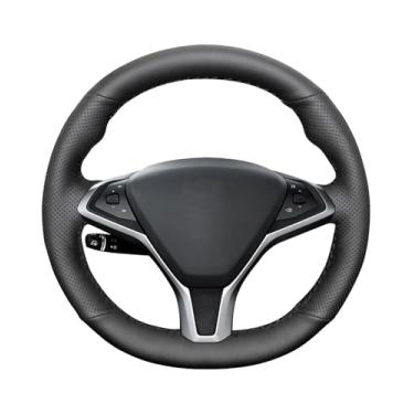 Imagem de Belinous Capa de volante de couro com cadarço, envoltório de volante costurado à mão de couro genuíno compatível com modelo S/ 2015-2020 modelo X (marcador W/O) 2012-2020