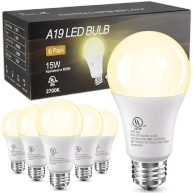 Imagem de TJOY Lâmpadas Led, Equivalente A 100 W, A19, 15 Watts, Branco Suave, 2700 K, Lâmpada Led Brilhante E Eficiente Em Termos Energéticos, Base Padrão E26, 1500 Lúmens, Lâmpada Não Regulável Para Casa,