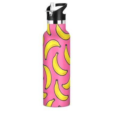 Imagem de Joisal Garrafa de água divertida banana amarela banana rosa com tampa de canudo garrafa de água isolada de aço inoxidável para adolescentes meninas 590 ml livre de BPA copo de viagem de parede dupla