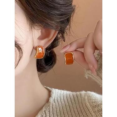 Imagem de Brincos quadrados geométricos pequenos para mulheres, minimalistas, delicados, acessórios de joias modernas, presentes de Natal, presentes de amizade para mulheres, dia dos namorados, Medium, Latão