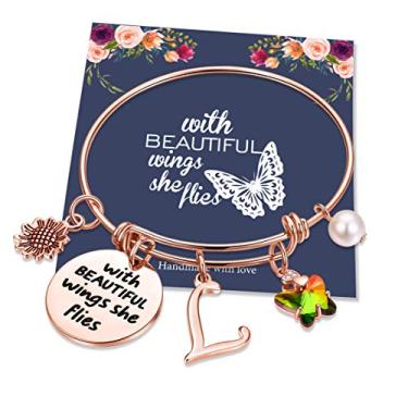 Imagem de Pulseira feminina com inicial de prata/ouro rosa com citação delicada e inspiradora letra de coração A-Z borboleta pulseira personalizada de aço inoxidável hipoalergênico joias presentes de Natal e