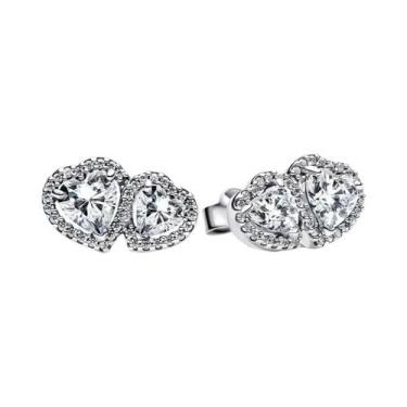 Imagem de Brincos De Argola De Coração Com Pérola Lunar E Cristal Em Prata Ester