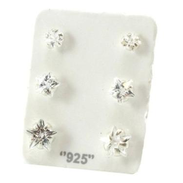 Imagem de Brincos De Prata 925 Solitário Zirconia Estrela P/ 3 Furos - La&Ny Pra