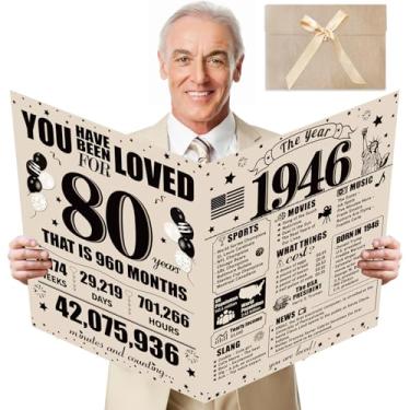 Imagem de Turypaty Cartão grande vintage de aniversário de 80 anos com envelope para meninos e meninas, 1946 engraçado, feliz aniversário de 80 anos, presente de livro de assinatura de convidado, grande, doce
