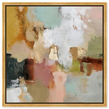 Imagem de Arte de parede rústica com impressão em tela ocre e marfim II por Art Remedy, moldura dourada, 76 x 76 cm