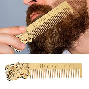 Imagem de Aço inoxidável elegante retrato 3D pente barba cuidados com os cabelos bolso viagem (ouro)
