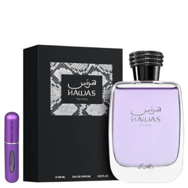 Imagem de Perfume Hawas For Him 100 ml para homem, Eau de Parfum fresco e madeirado, com toques marinhos, longa duração, com atomizador recarregável 5 ml, presente Drikanbest
