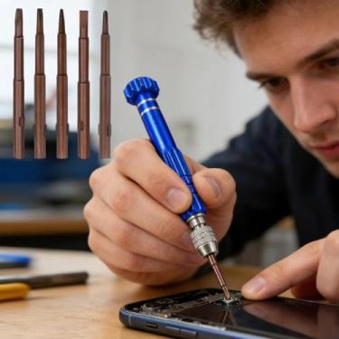 Imagem de Conjunto de mini chave de fenda magnética 5 em 1, chave de fenda de bolso de liga de alumínio de 12 cm, ferramenta compacta para reparo de óculos, eletrônicos, relógios, laptops e pequenos