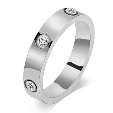 Imagem de Anel Love Friendship banhado a ouro 18K prata com pedras de zircônia cúbica de aço inoxidável anel de compromisso aliança de casamento de aniversário para amantes, mulheres e meninas moda masculina, Aço inoxidável, Zircônia cúbica