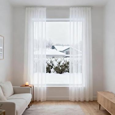 Imagem de Ftinala Cortinas transparentes, 2 painéis, 2 painéis de tule fino, voile branco, cortinas elegantes de filtragem de luz para sala de estar, decoração de janela transparente, cortina de porta de vidro