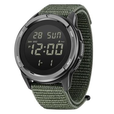 Imagem de Relógio digital militar masculino preto tático esportivo à prova d'água masculino feminino com luz de fundo LED pulseira de nylon, cronômetro, verde, Verde, Tático militar leve esportivo