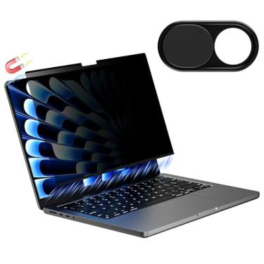 Imagem de CloudValley Tela de privacidade magnética para Macbook Pro 14 e 14,2 polegadas 2021-2025 (M1, M2, M3, M4, M5), filtro de luz azul fosco antiespião removível fácil de ligar/desligar com capa de câmera