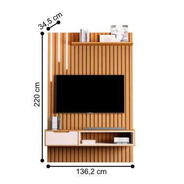 Imagem de Rack E Painel Ripado Com 1 Gaveta E Led Tsuru Nature Pérola