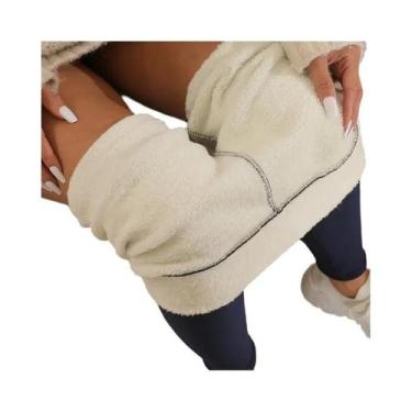 Imagem de Leggings Femininas De Cintura Alta Sem Costura Em Lã De Cordeiro Térmi