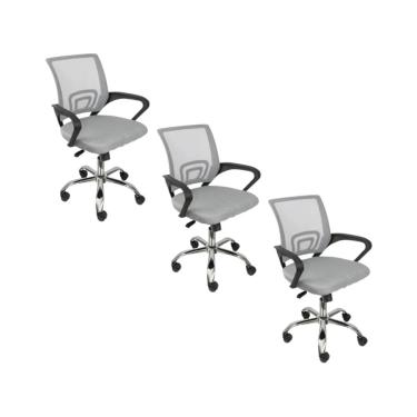 Imagem de Kit 3 Cadeiras De Escritório Oficial Begonia Tela Mesh Ergonômica Cinza