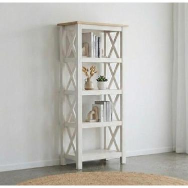 Imagem de Estante de Livros 62cmx138cm Pés em Madeira Maciça 4 Prateleiras Vanil